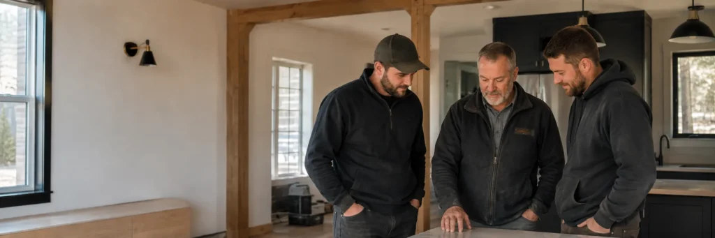Family-owned team reviewing a completed home renovation